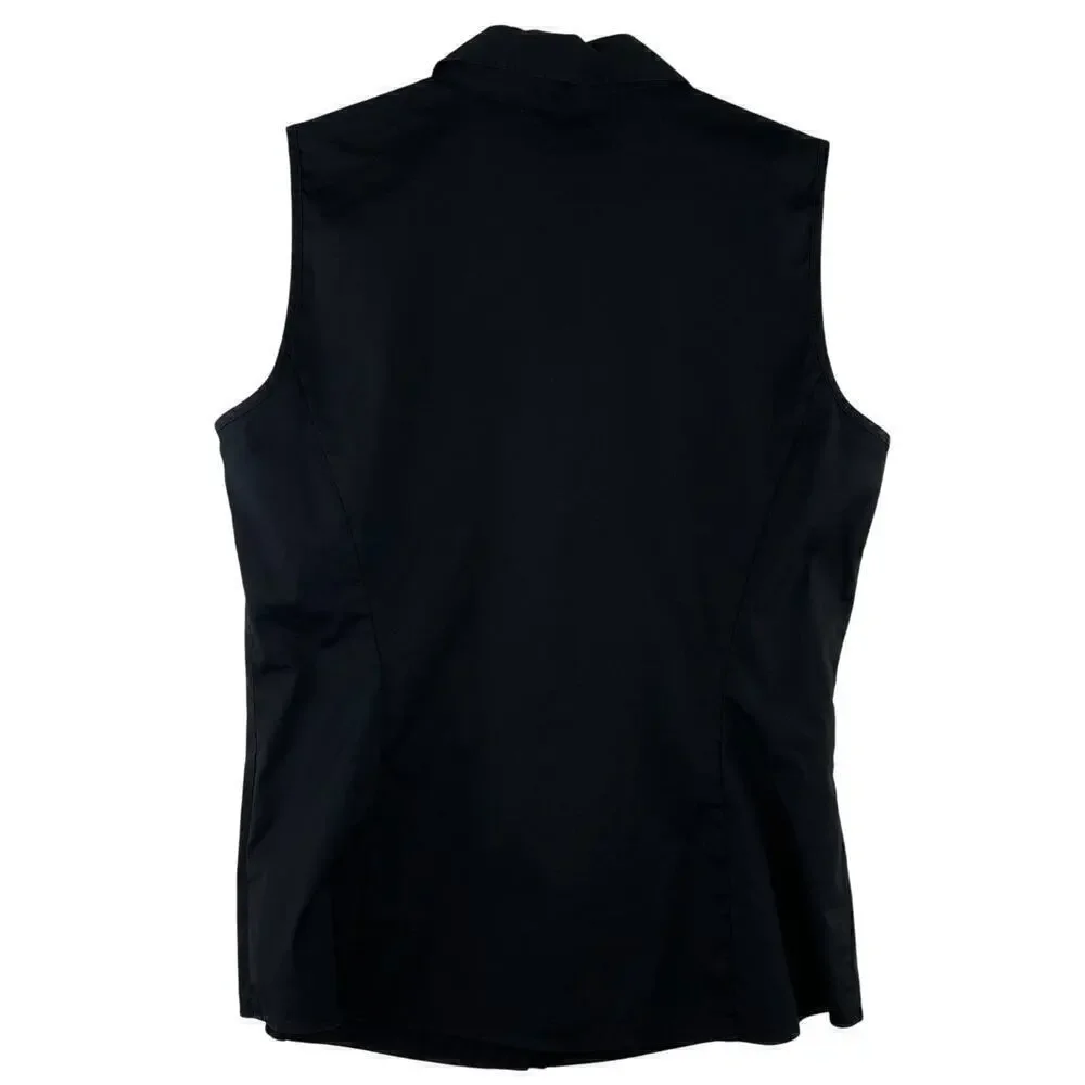 Lafayette 148 Black Pleated Collar Button Up Top Size 10 Minimalist Quiet Luxury - Picture 2 of 7